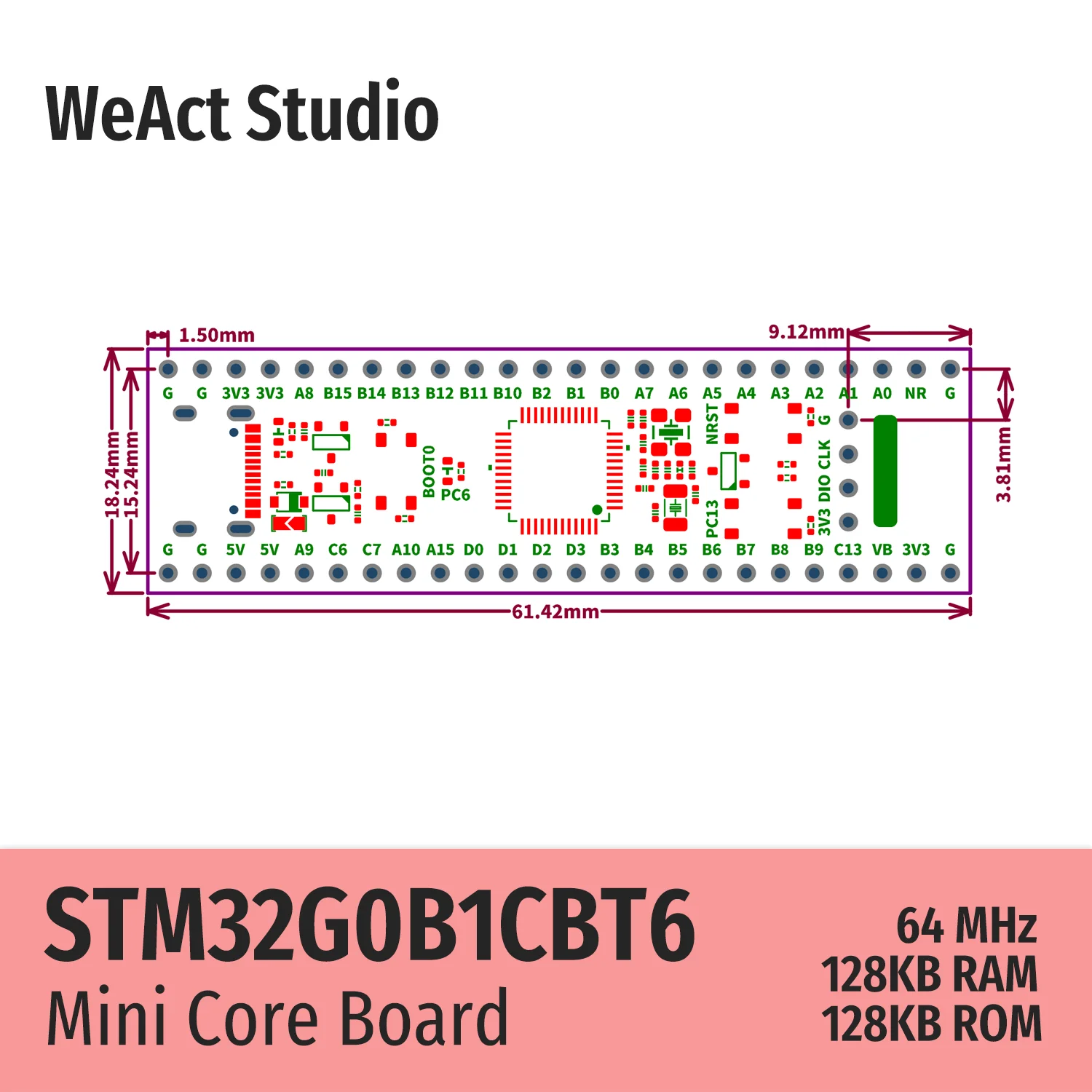 WeAct STM32G0B1CBT6 STM32G0B1 STM32G0 STM32 Placa central Placa de demostración