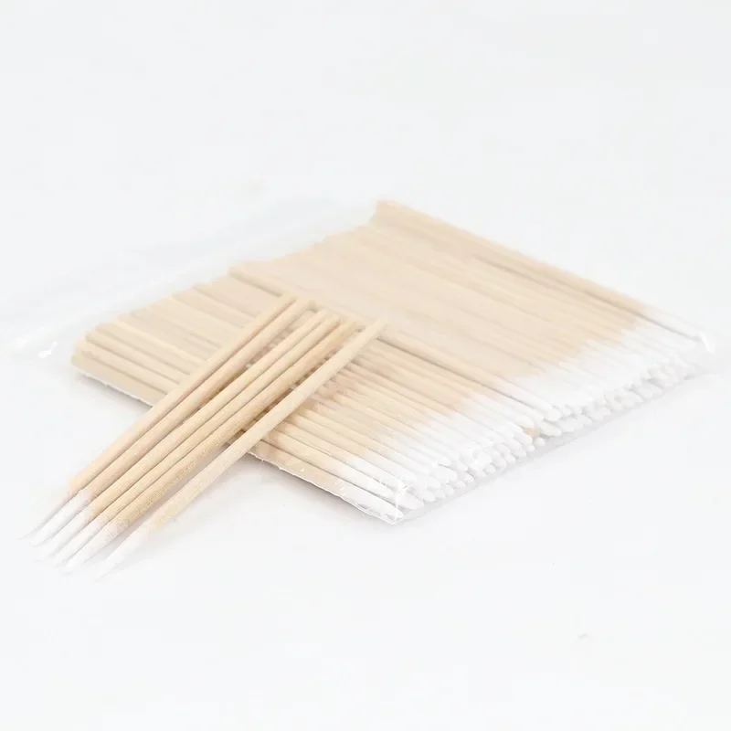 약 100pcs 나무 면봉 아이 섀도우 립스틱 브러쉬 화장품 메이크업 도구 귀 청소 스틱 버드 팁 나무 면봉