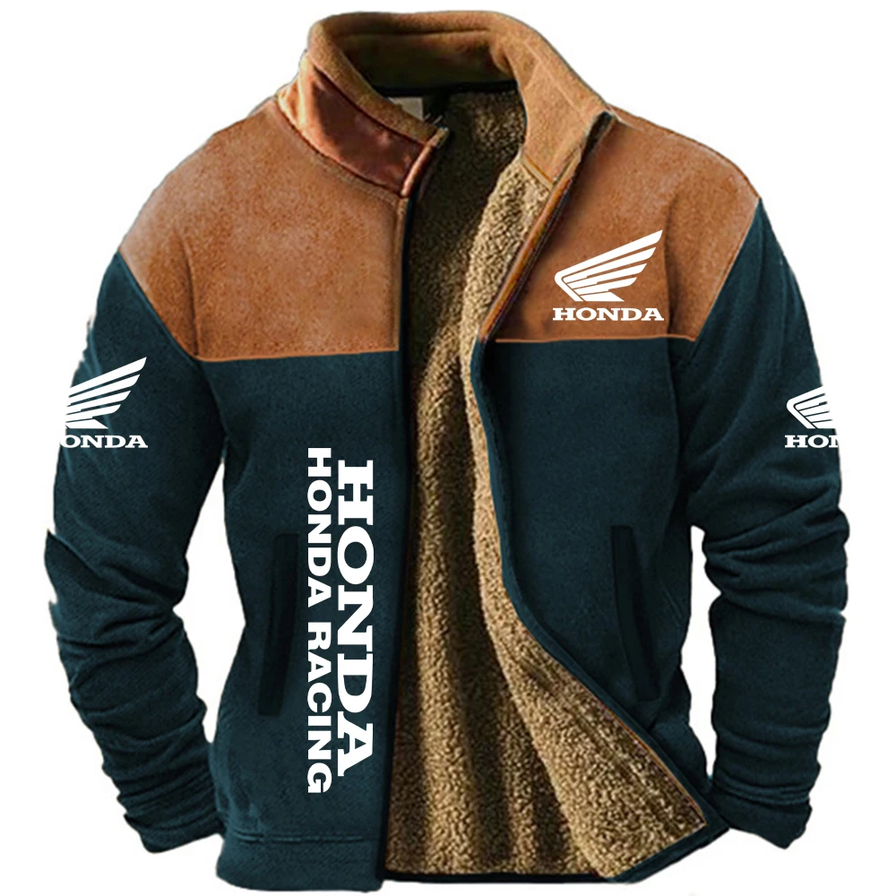 ​ ​ Estilo retrô étnico Honda: jaqueta masculina de lã de inverno – roupa de equitação quente à prova de vento para entusiastas de motocicletas ao ar livre