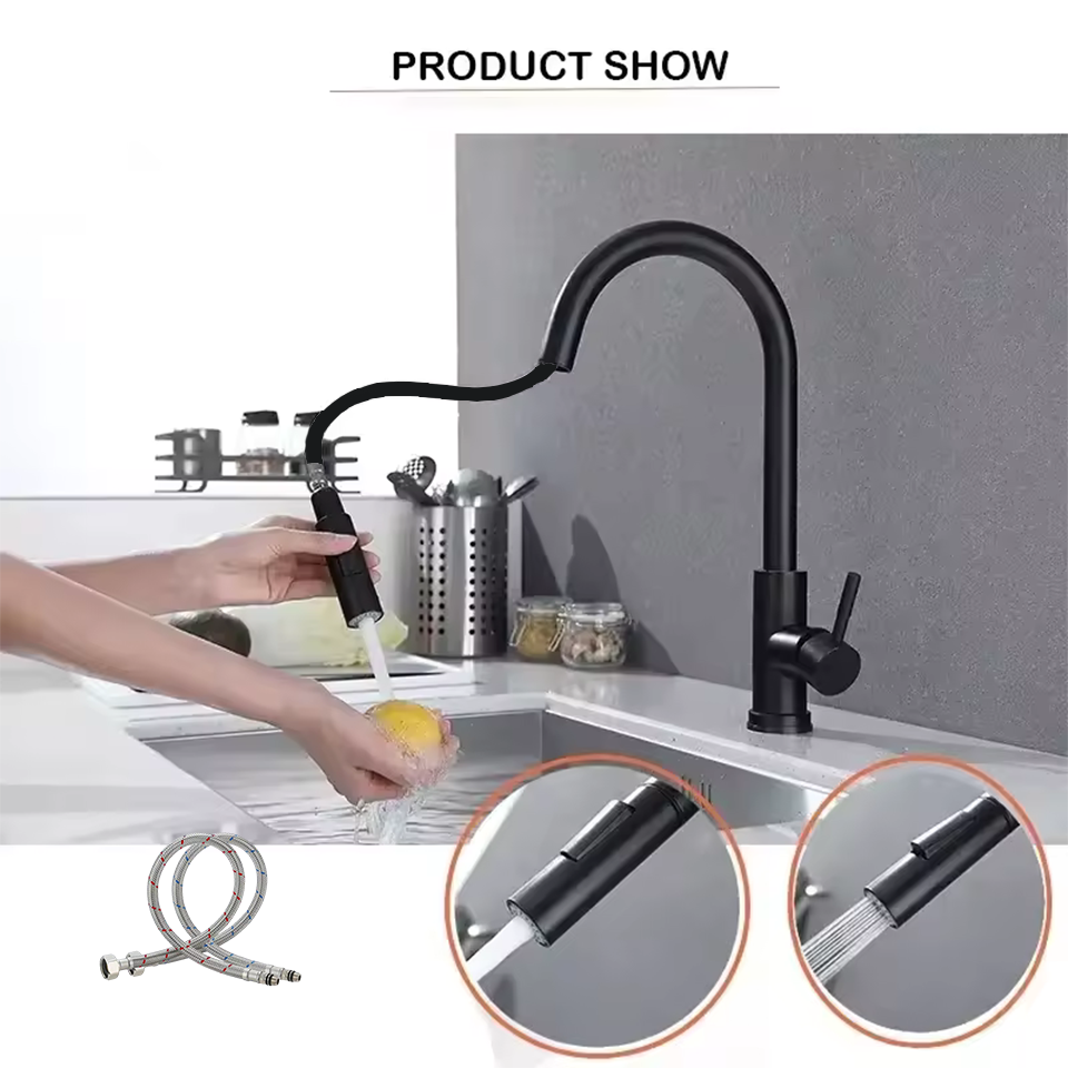Grifo de cocina mixto frío y caliente, grifo de acero inoxidable, grifo de fregadero de cocina, grifo de cocina extraíble, grifo de un solo orificio
