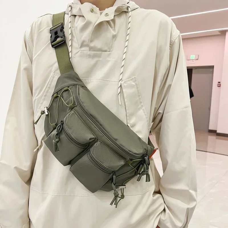 女性用ナイロンジッパーウエストバッグ,大容量バッグ,無地,用途の広い,高品質,2024