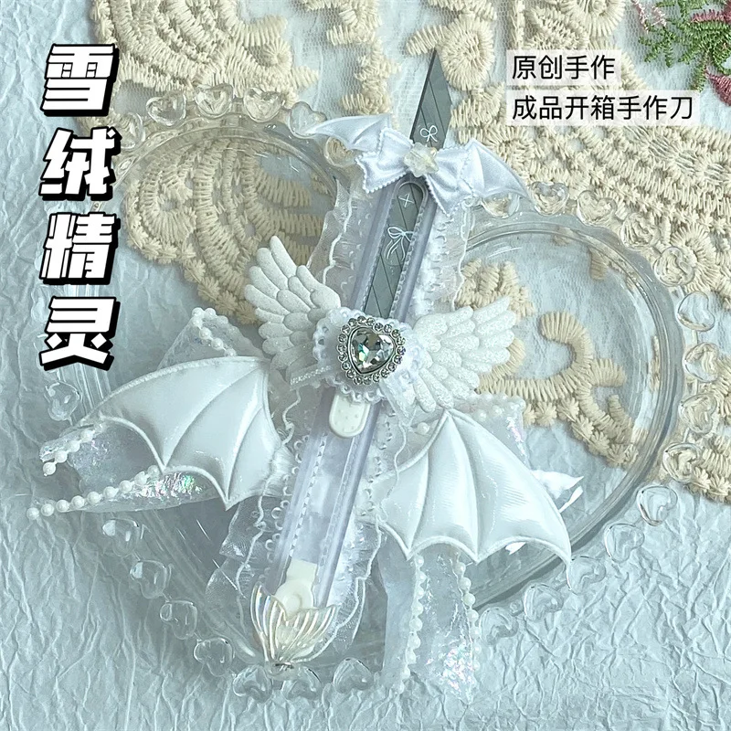 Lace Bow White Color Utility Knife Bat Wings Japanese Fashion Bow Heart Style Paper Cutter Handmade Scrapbook Paper Cutter