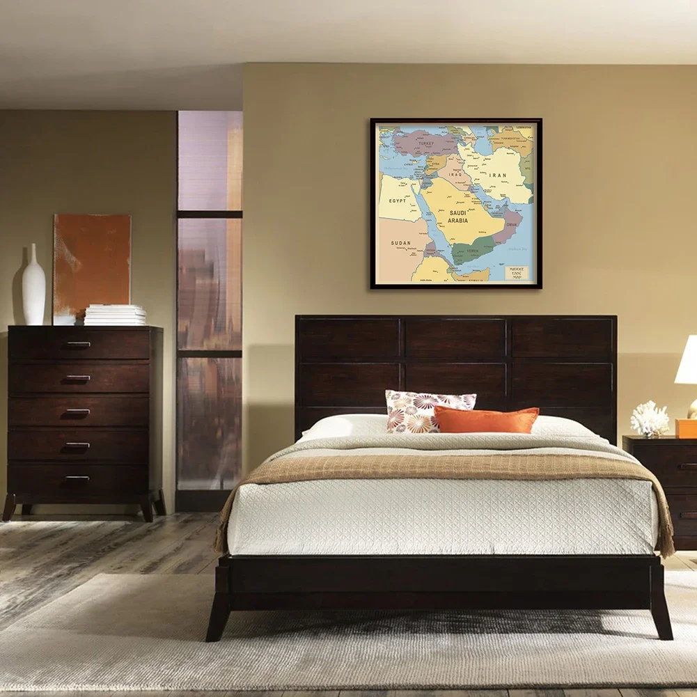 90*90 Cm Trung Đông Bản Đồ Chính Trị Không Dệt Tranh Canvas Trang Treo Tường Phòng Khách Trang Trí Nhà Cửa đồ Dùng Học Tập