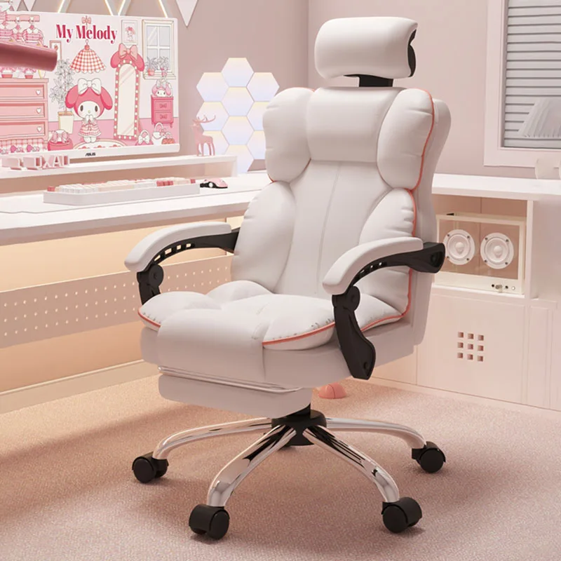 ต่ําราคา Kawaii Office เก้าอี้เบาะรองนั่งสีขาวหรูหราหญิง Gaming เก้าอี้ความงามหมุนได้ Silla Gamer เฟอร์นิเจอร์สํานักงาน