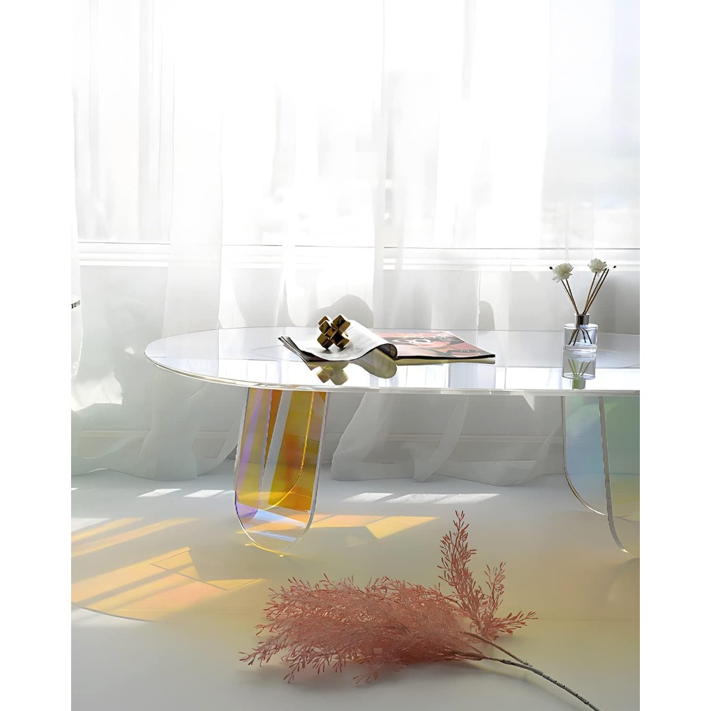 Acrylic Coffee Table, Iridescent Acrylic End Table, Colorful Acrylic Side Table 37.4 in (L) x 19.7 in (W) x 14.2IN (H)