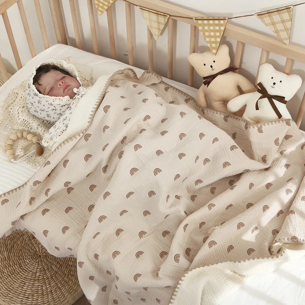 침대용 아기 담요 4 레이어 코튼 Swaddle 모슬린 담요 침구 린넨 아기 액세서리 신생아 목욕 타올 어머니 키즈