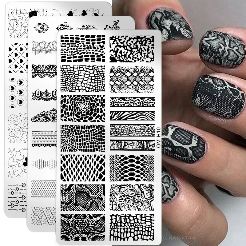 plantillas para uñas, Placas de estampado de uñas con estampado de leopardo y serpiente, letras en inglés, corazón de amor, hojas, flores, plantillas de impresión, herramientas de estampación de Arte de uñas