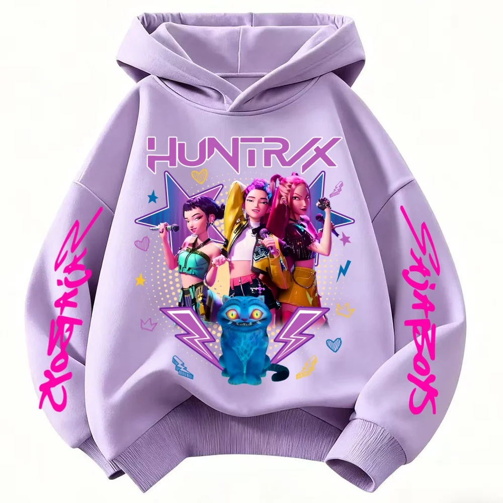 Розовая уличная одежда с капюшоном для девочек Demone Hunter, осенний милый детский пуловер в стиле аниме, детская футболка с длинными рукавами Y2K Kawaii, повседневная одежда