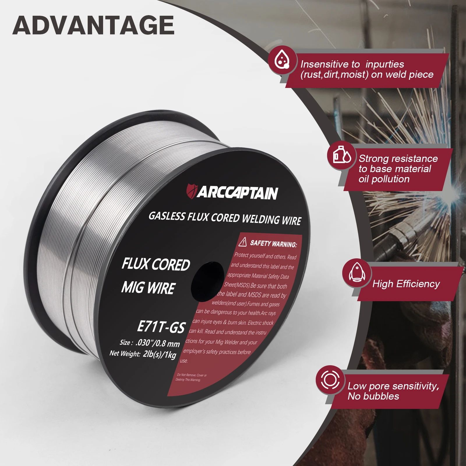 ARCCAPTAIN ลวดเชื่อม Gasless Flux Cored 0.8 0.9 มม.1 ม้วน 1 กก.E71T-GS เครื่องเชื่อม MIG อุปกรณ์เสริมสําหรับ MIG บัดกรี