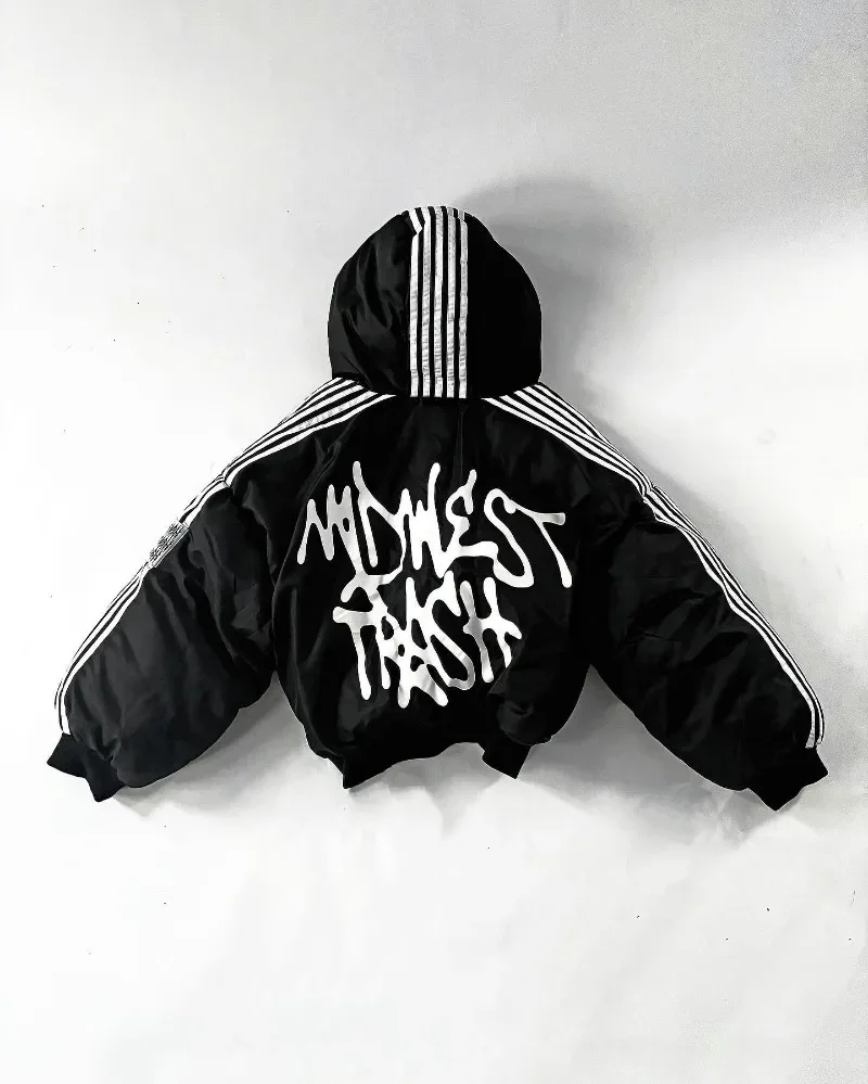 Hip hop tendência harajuku listrado solto casaco com zíper quente algodão-acolchoado jaqueta nova moda rua personalidade masculina jaqueta de inverno