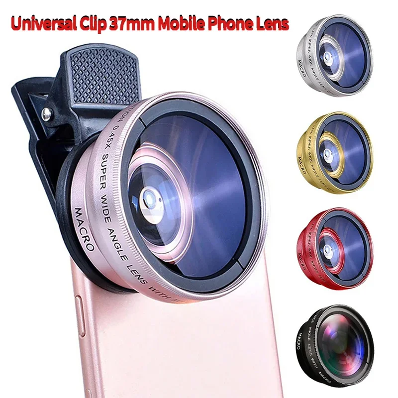 2IN1 렌즈 카메라 범용 클립 37mm 전문 0.45x 49uv iPhone 15 12 용 슈퍼 광각 매크로 렌즈 Samsung Huawei Xiaomi
