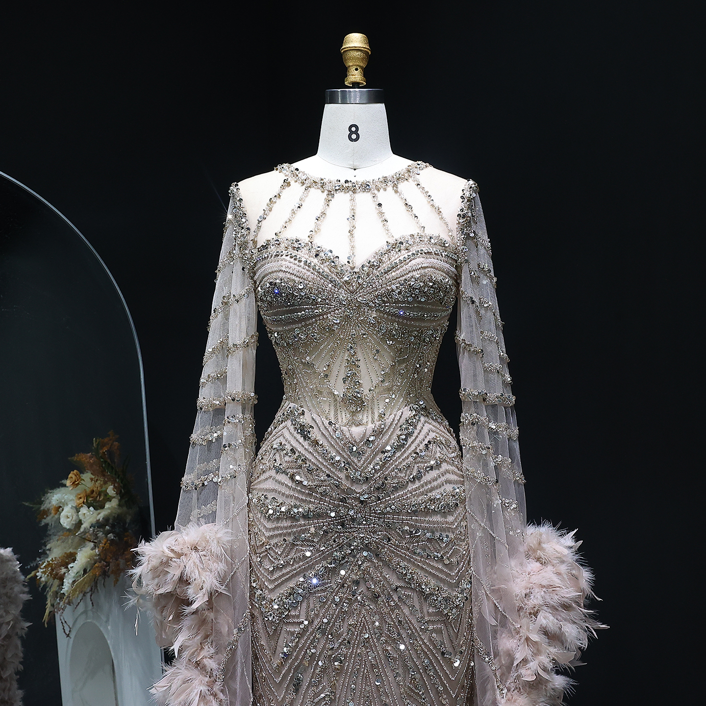 Sharon Said-Robe de Soirée de Forme Sirène Luxueuse Perlée Caramel, Tenue avec Manches Cape en Plumes, pour Mariage Formel, SS082, 2025