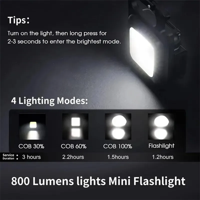 Mini llavero LED linterna aleación de aluminio carga USB luz COB portátil para acampar trabajo al aire libre pesca ​