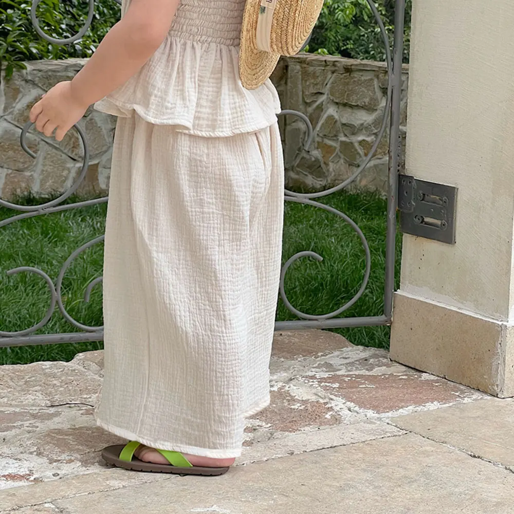 Conjunto de ropa de algodón para niños, camiseta sin mangas con tirantes, pantalones de pierna ancha, trajes de verano para niñas coreanas
