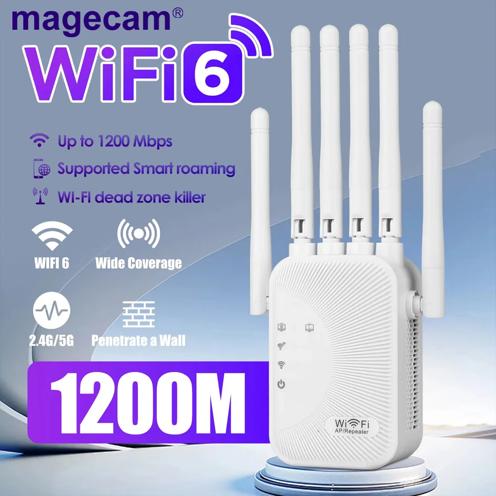 Magecam 1200Mbps Wifi Amplifier Dual band 2.4G 5G Repeater Network Expander Range Extender WiFi Signal Booster Wireless Router