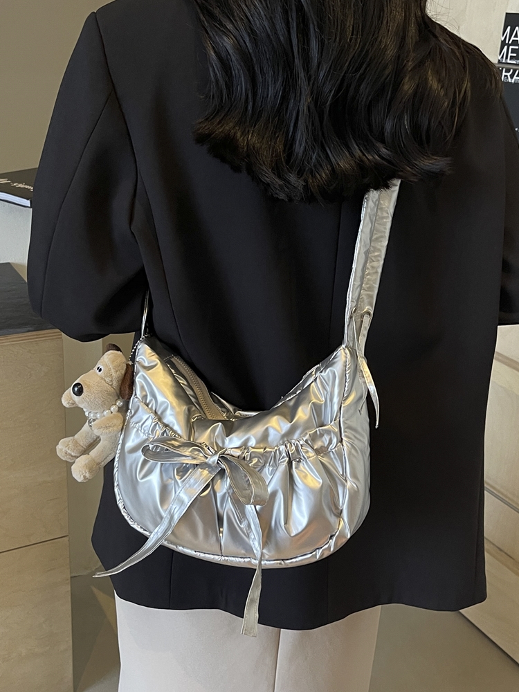 Bolsa Transversal Casual com Laço Borboleta e Borda Dobrada, Alça de Ombro Ajustável, Bolsa de Ombro Única Faion para Mulheres