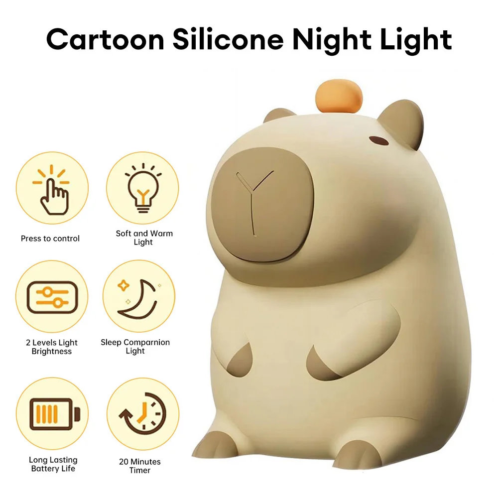 Capybara-Lámpara LED de silicona con Sensor táctil para niños, luz nocturna, decoración de dormitorio, regalo de cumpleaños