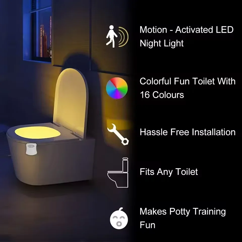 Sensore di movimento Luce notturna a LED senza fili RGB 8/16 colori Lampada WC Bagno Atmosfera Luce Sensore colorato Luci notturne