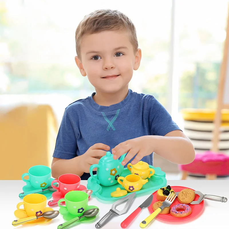 Plástico fingir jogar chá festa conjunto jogar acessórios de comida crianças mini cozinha bule da tarde fingir brinquedos para crianças meninas meninos
