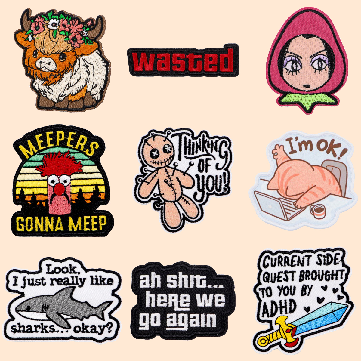 Милые рабочие нашивки с изображением кота на одежде, вышитые нашивки в стиле аниме, пришитые значки, забавные цитаты, железная нашивка, аксессуары для одежды «сделай сам»