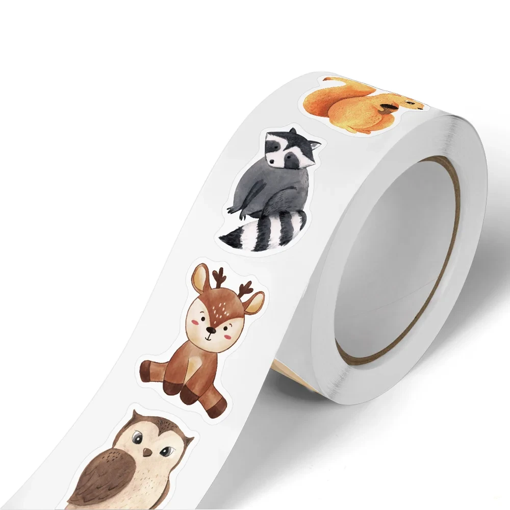500Pcs/Roll Heterotypic Forest Animals Stickers 2.5cm/1.0'' Art Labels Learning Rewards, Adorn Gifts for Watercup Phone PC Pad