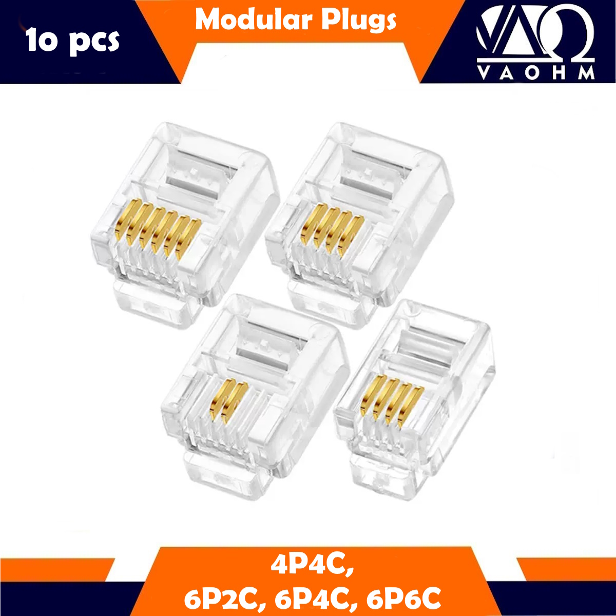 10PCS 6P6C 6P4C 6P2C 4P4C Kristall Kopf Modulare Stecker für RJ25 RJ14 RJ11 Jack Telefon Kabel