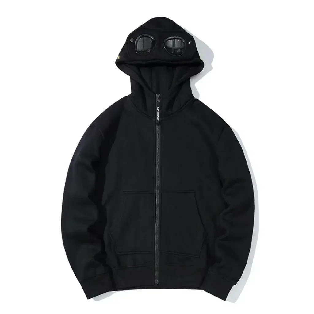 Otoño e Invierno gafas sombrero Hip-hop Cardigan cremallera y forro polar Sudadera con capucha chaqueta cálida al aire libre Unisex