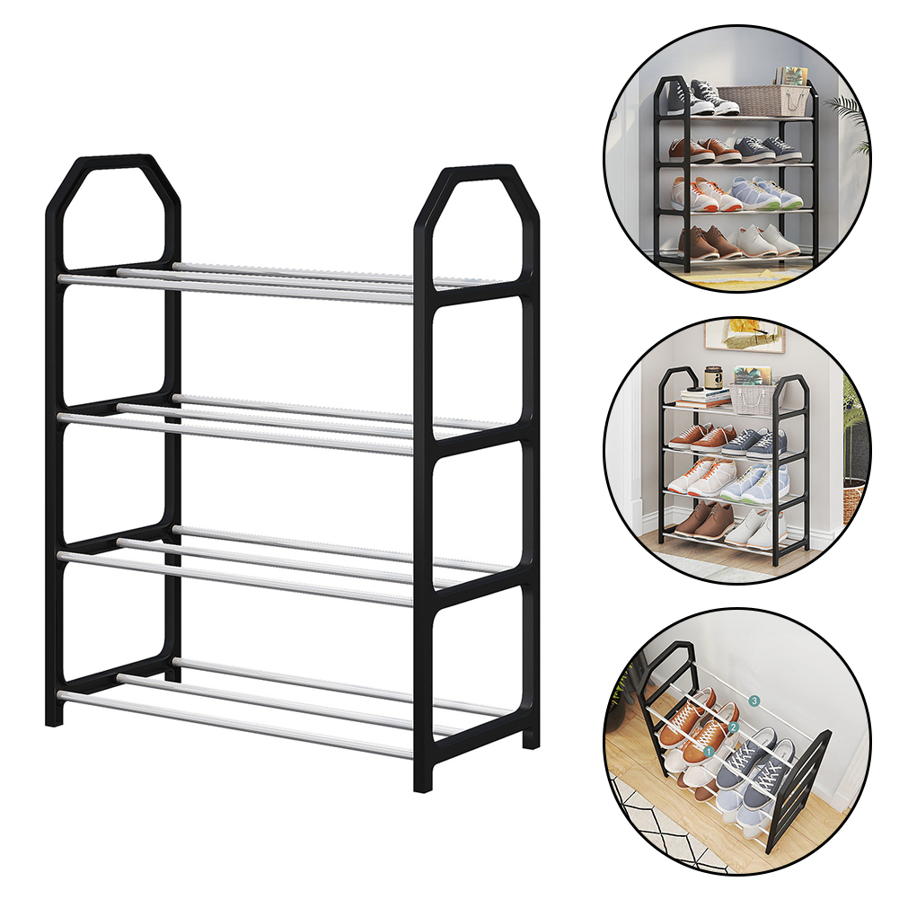 4 Floor Metal Shoe Rack Living Room Shoe Storage Rack Black Shoe Rack 50X42X18cm Dormitory Door Storage Rack Cabinet Components
