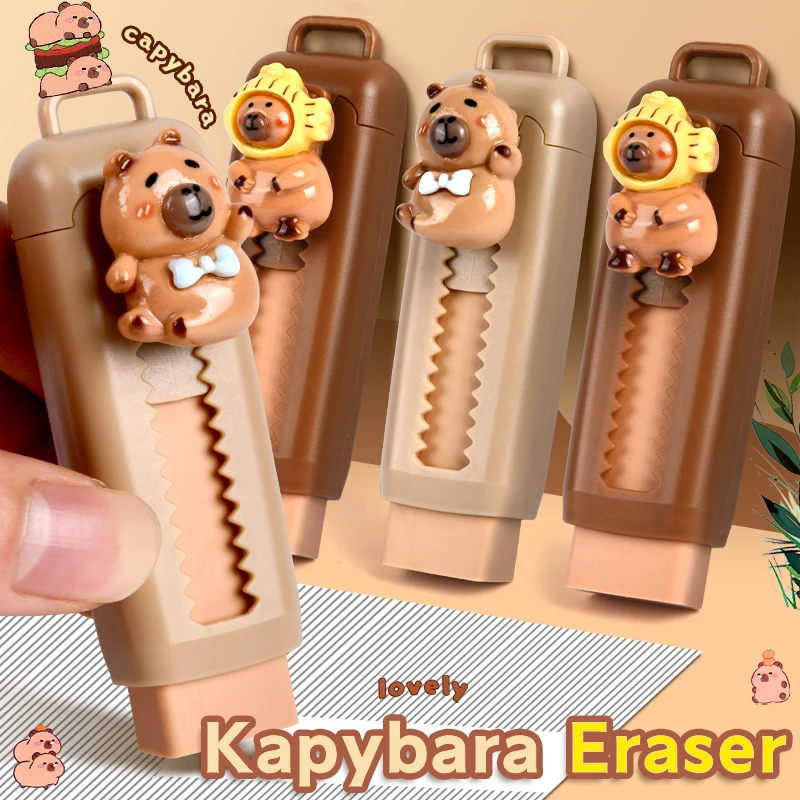 Borrador de goma retráctil Kawaii Capybara, Color aleatorio, papelería coreana bonita, suministros escolares y de oficina para volver a la escuela