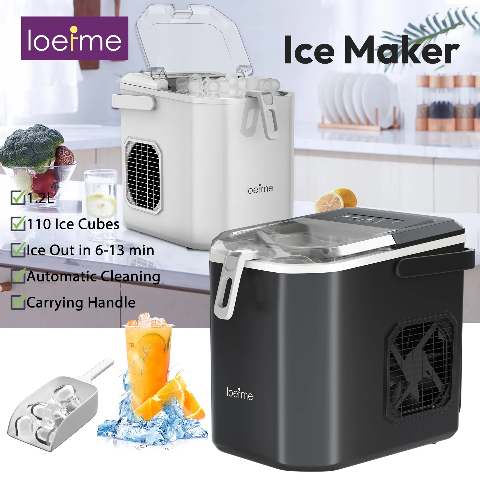 Loefme Desktop w pełni automatyczna kostkarka do lodu w kształcie kuli 12 kg/24 godz. szybka produkcja lodu odpowiednia do domowego automatycznego czyszczenia maszyny do lodu