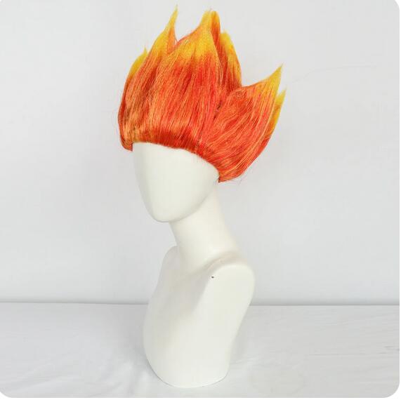 男性用コスプレウィッグ,2トーン,オレンジと黄色,スタイリッシュな炎,ハロウィーンパーティー,感謝祭,12インチ