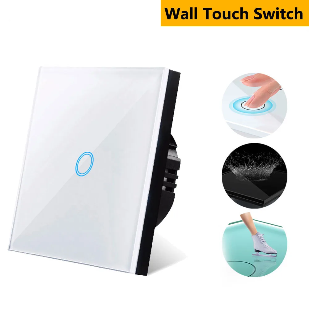 Axus eu standard touch schalter wand lichtsc halter kristall gehärtete glasscheibe ac100-240v 1/2/3 gang taste led touch schalter