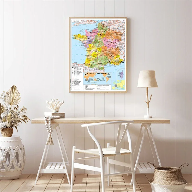 Póster de mapa de tráfico de idioma francés de Francia, decoración artística de pared grande A2, 42x59cm, suministros de decoración de pared para aula escolar