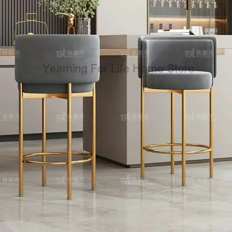 Luxury Chair High Bar Table Counter Stool Nordic Dining Chairs Swivel Velvet Stools Modern Design Kitchen Pink Mesas Furniture