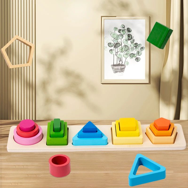 Montessori classificação de madeira empilhamento brinquedos forma cor tipo bloco quebra-cabeças criança geométrica empilhamento brinquedos para o bebê educação precoce