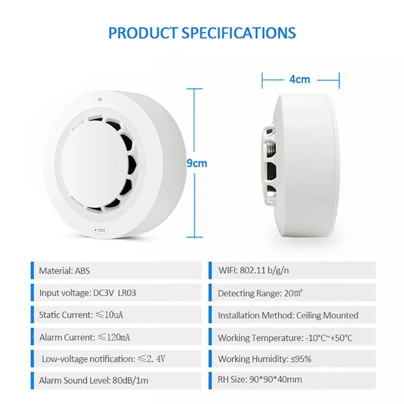 2-In-1 Wireless Tuya Smoke Detector With Temperature Humidity Smoke Fire Alarm For Home Connect Alarm System Security