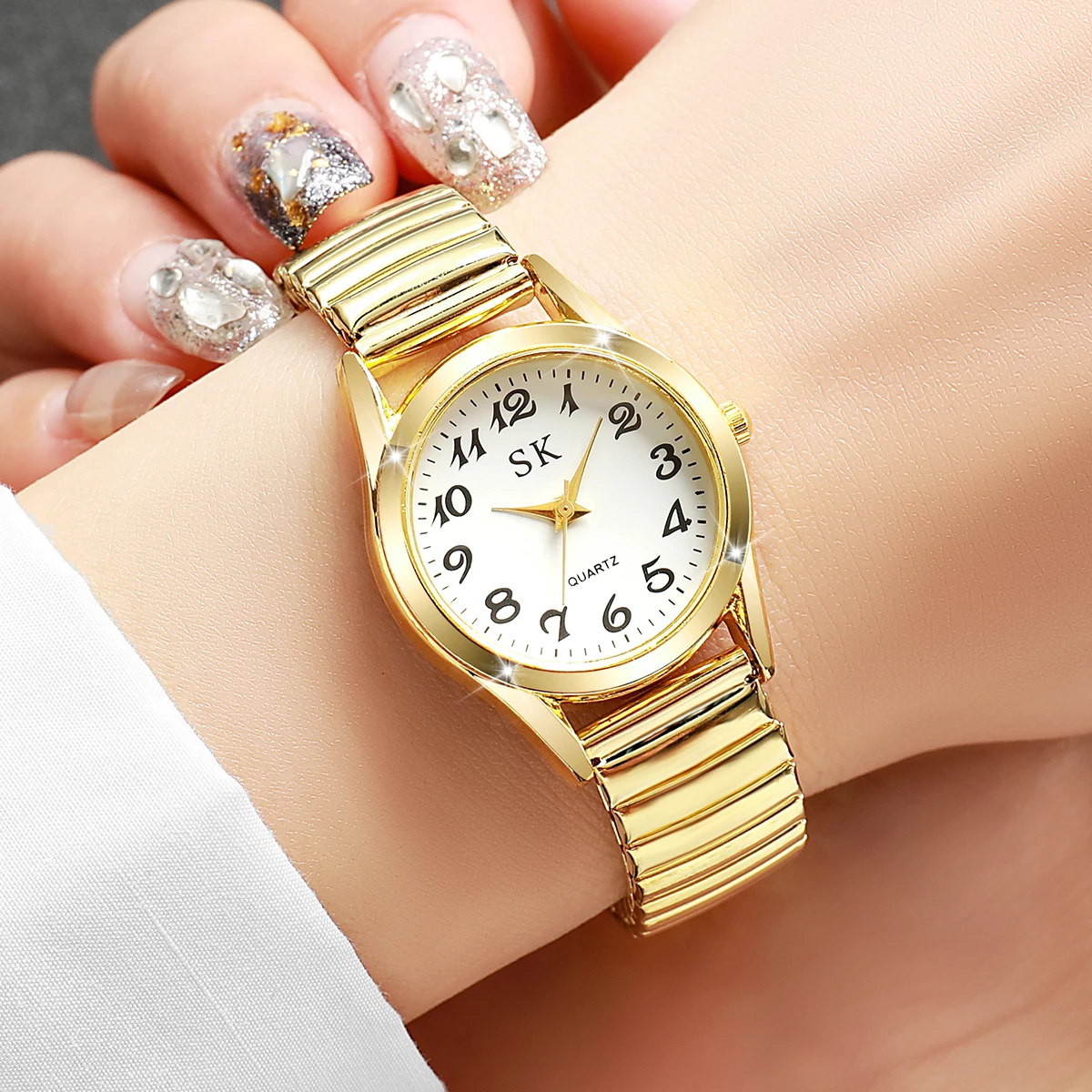 Elegante kleine wijzerplaat dameshorloges mode elastische band quartz horloge reloj mujer (zonder doos)