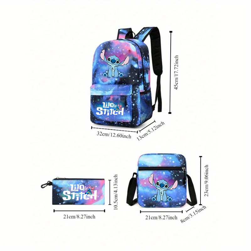 Set di zaini durevoli Stitch, zaino per studenti di grande capacità con borsa a tracolla e astuccio, ideale per giovani, materiale scolastico