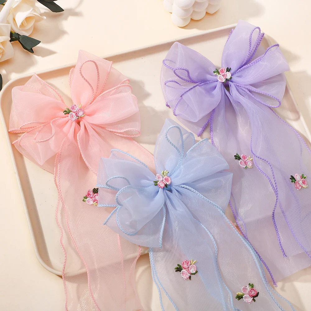 Coreano crianças trançado hairpin bordado floral acessórios de cabelo princesa menina rabo de cavalo cocar clipe superior para crianças