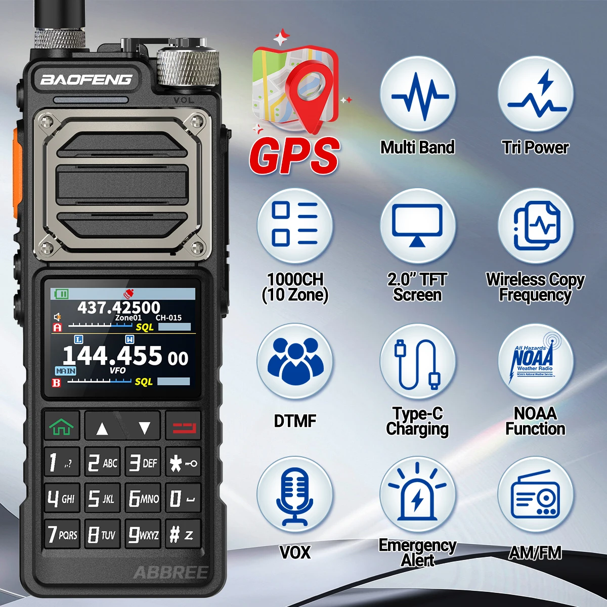 BAOFENG UV-25 PRO GPS Multi Band Walkie Talkie 1000CH AM Typ-C Ladegerät 5200 mAh große Reichweite für UV-5R Amateur Zwei-Wege-Amateurfunk