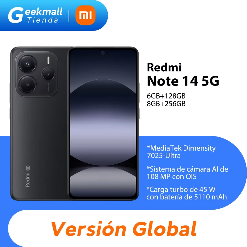 Xiaomi Redmi Note 14 5G Versión Europea 8+256GB Dimensity 7025-Ultra Pantalla AMOLED 6,67" 120Hz, 108MP, 5110mAh, 45W, IP64, NFC