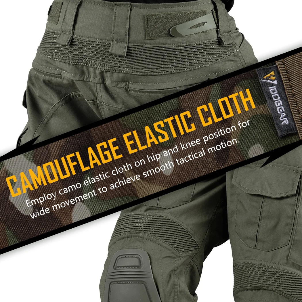 IDOGEAR G3 Pantalones de combate con rodilleras Pantalones tácticos Gen3 Range poliéster de algodón verde 3201