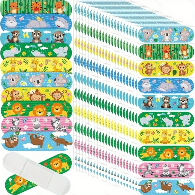 50 шт./компл., водостойкий пластырь с мультяшными животными, Kawaii, обезьяна, слон, лев, тигр, повязка на рану, пластырь, клейкие повязки