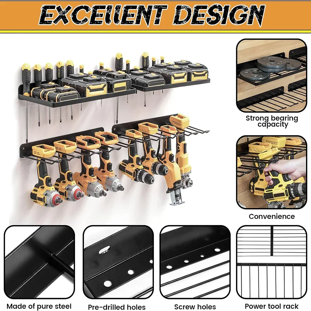 Support mural pour outils électriques, panneau perforé robuste, ensemble d'outils de rangement mural, perceuse, tournevis, support de rangement pour atelier/Garage