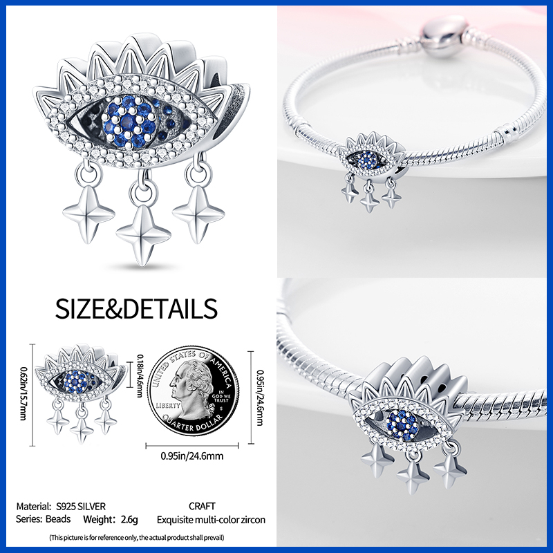100% real 925 prata clássico olho do diabo encantos contas para mulheres caber original qikaola pulseiras finas diy jóias fazendo