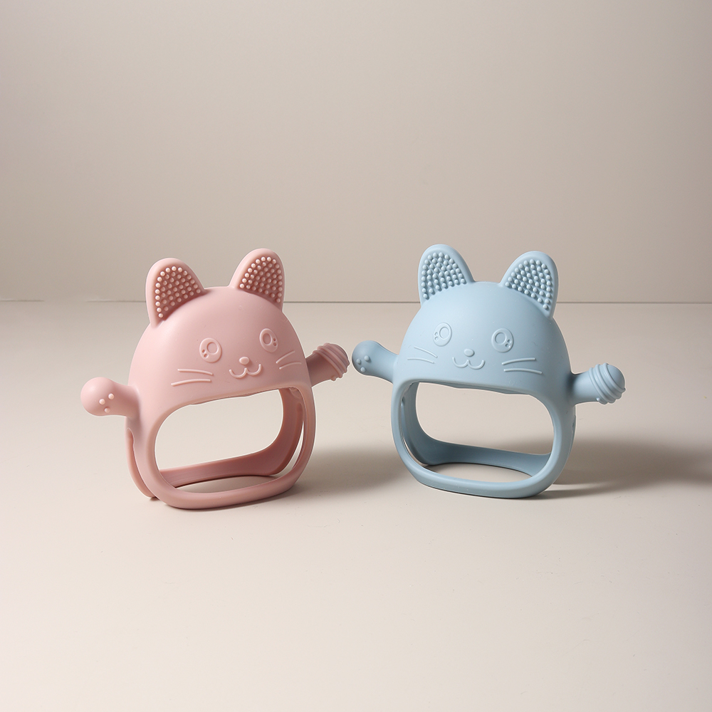 Mitaines de dentition pour bébé, gant en Silicone de qualité alimentaire, jouet à mâcher, protège-main Anti-suction, Design de lapin mignon