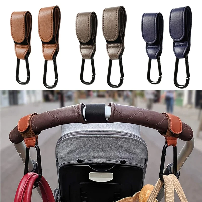 1/2 stücke Hochwertige Häkeln Kinderwagen Zubehör PU Leder Baby Tasche Kinderwagen Haken Kinderwagen Warenkorb Organizer 360 Grad Drehbare haken