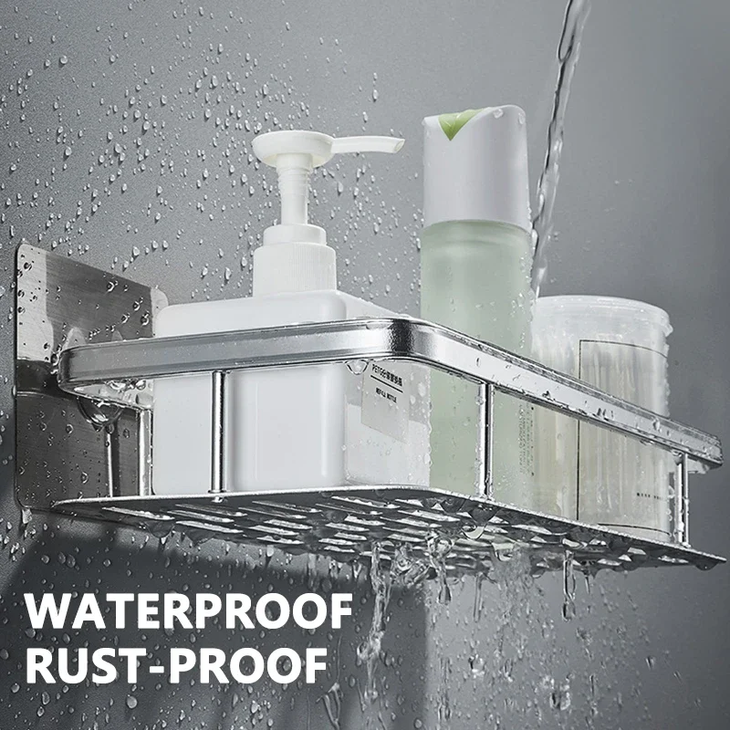 Estante de almacenamiento para el baño, estantes sin taladro, montaje en pared, estante esquinero, soporte de ducha para WC, organizador de champú, accesorios de baño