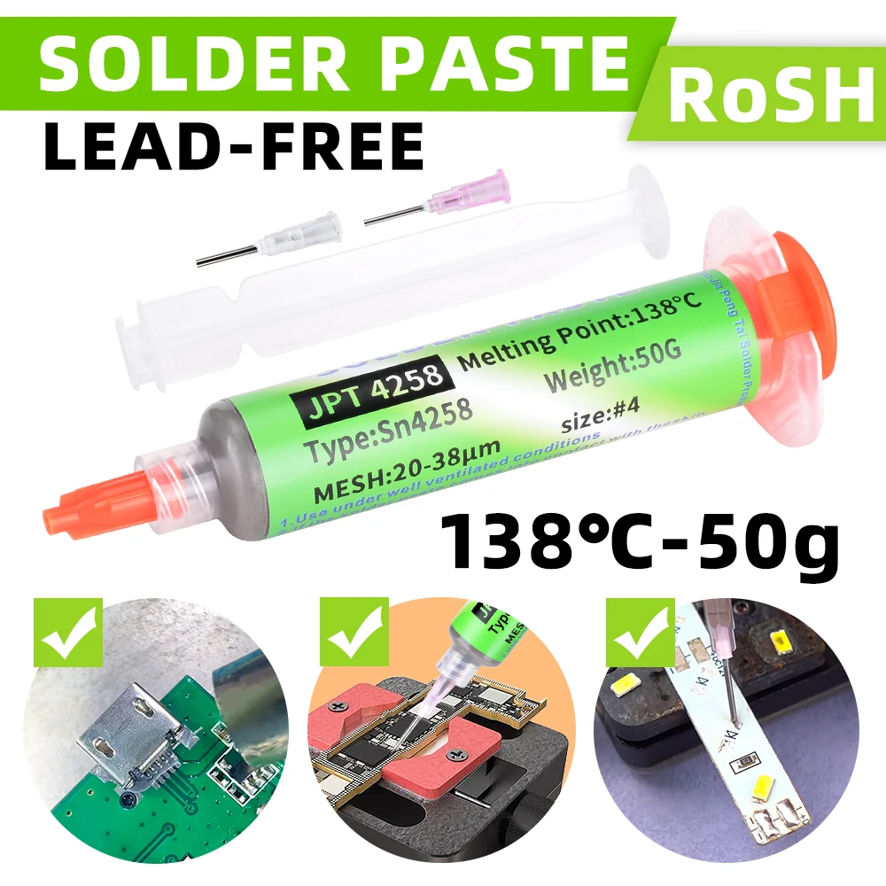 Sn42Bi58 SMD Welding Paste 138 ℃ Low Temperature Lead-free Syringe No Clean Solder Paste For Phone Component Repair