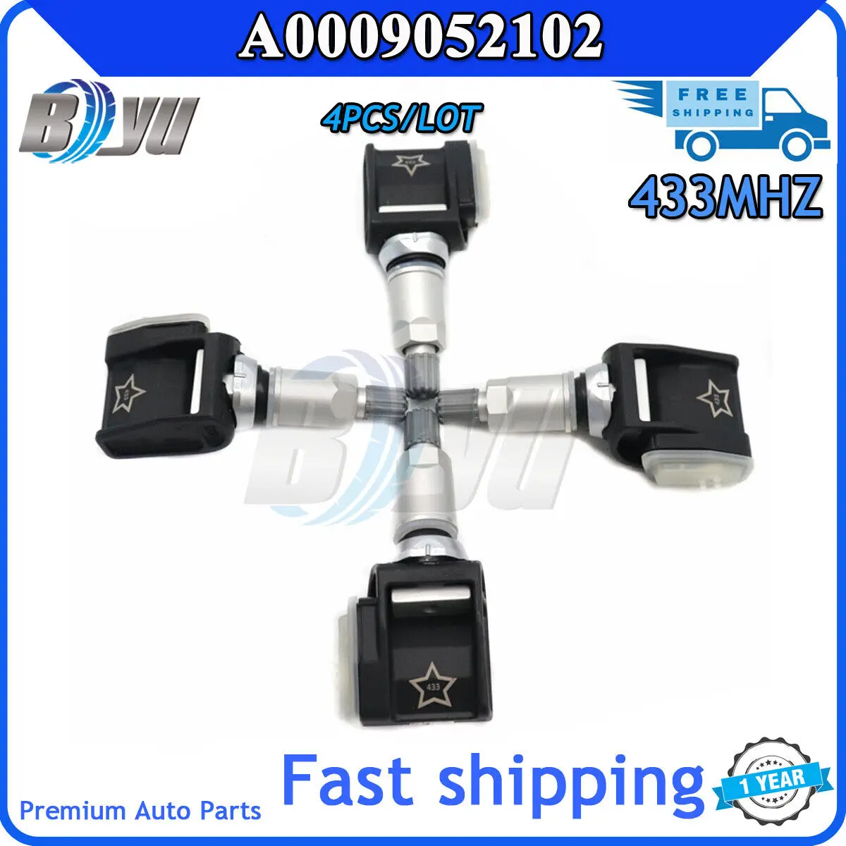 Sensor de monitoramento de pressão dos pneus do carro TPMS, A0009052102, Mercedes-Benz E-Class [W213] 2016-2023, 433MHz, novo, 1 pc, 4pcs